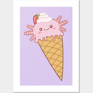 Strawberry Axolotl Ice Cream Posters and Art